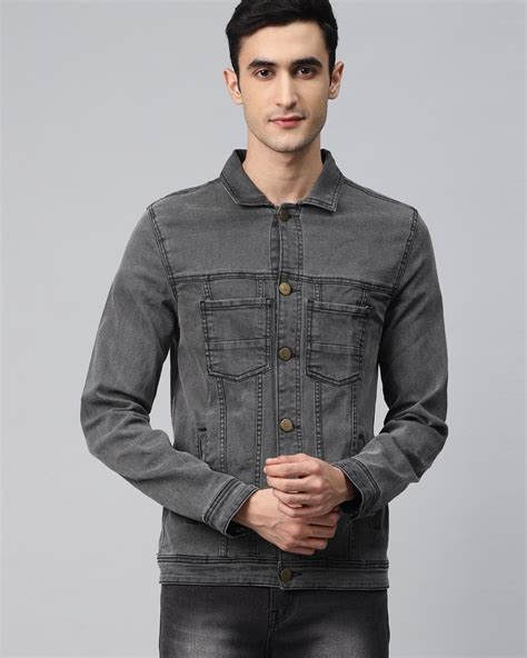 Buy Men S Grey Washed Denim Jacket Online At Bewakoof