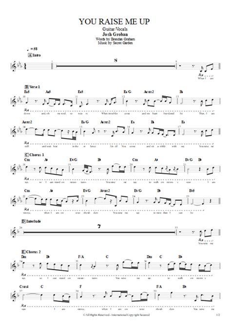 Tablature You Raise Me Up De Josh Groban Guitar Pro Guitare Et Voix