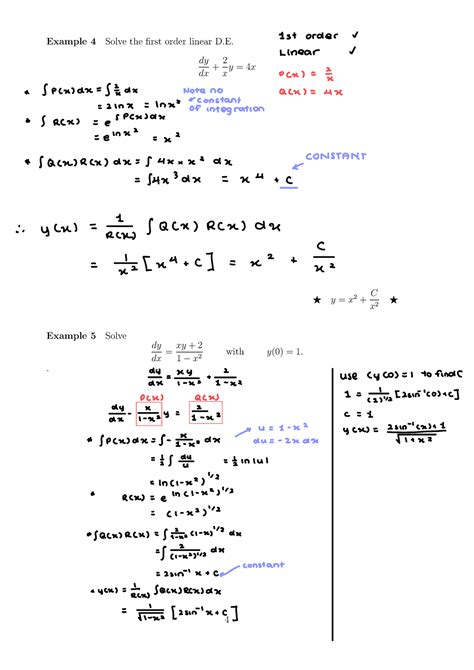 5 1 First Order ODEs Math2018 Example 4 Solve The First Order