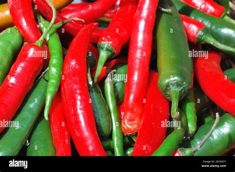 Red And Green Chilli Hot Peppers Stock Photo Alamy