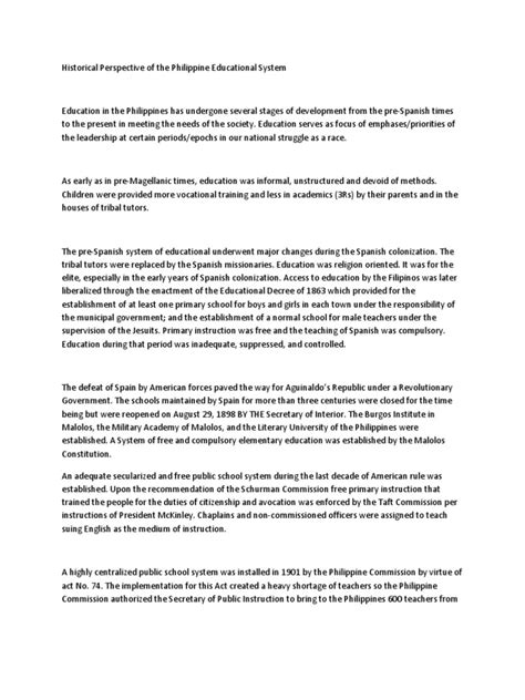 Historical Perspective Of The Philippine Educational System Pdf Philippines Government