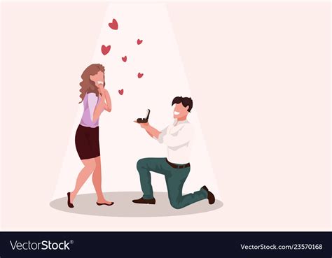 Man Kneeling Holding Engagement Ring Proposing Vector Image