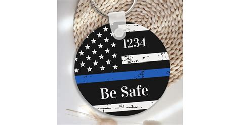 Thin Blue Line Personalized Badge Number Police Ke Keychain Zazzle