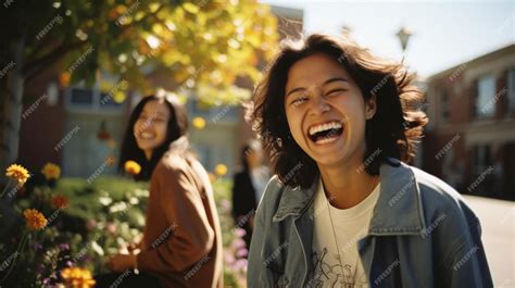 Premium Photo | A group of women smile and smile in a park.