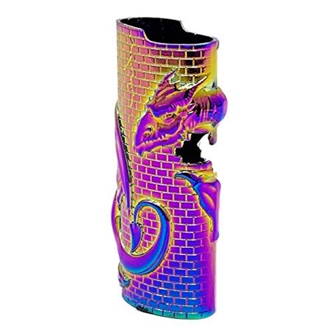 Metal Lighter Case Fits Bic Full Standard Size Lighter J6 In Rainbow Color Design In Dragon