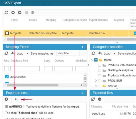 creating  csv template file prestashop