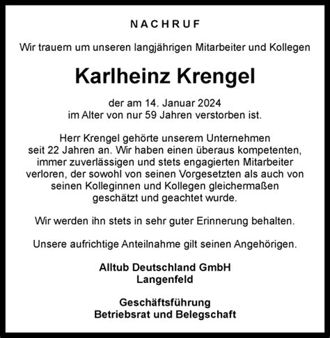 Traueranzeigen Von Karlheinz Krengel Trauer In NRW De