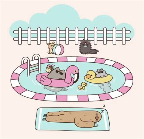 Pool Party Pusheen Chat Pusheen Pusheen Love Nyan Cat Cats Iphone Kawaii Art Kawaii Anime