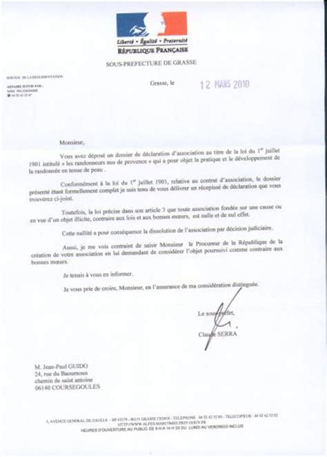 Lettre Du Sous Pr Fet Au Procureur De La R Publique