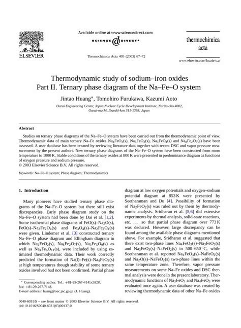 PDF Thermodynamic Study Of Sodiumiron Oxides Part II Ternary Phase