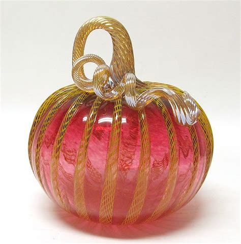 Ruby Pumpkin With Yellow Latticino By Ken Hanson And Ingrid Hanson Art