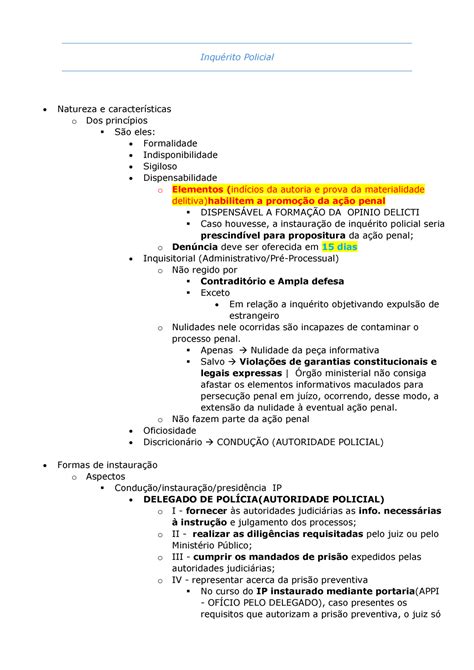 Inquérito Policial Inquérito Policial Natureza e características o