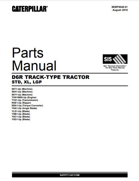 Caterpillar Cat D6r Track Type Tractor Std Xl Lgp Parts Catalog