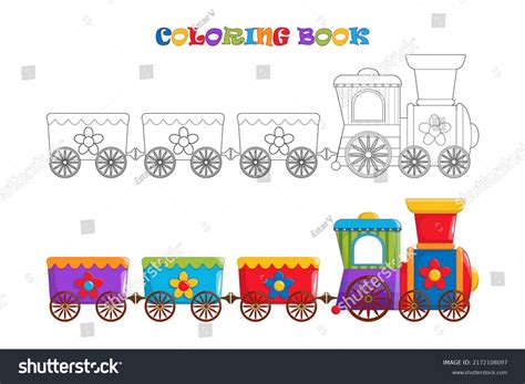 Cartoon Toy Train Coloring Page Colorful Stock Vector (Royalty Free ...