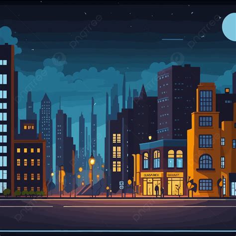 City Night Street High Rise Buildings Landscape Background Vector City