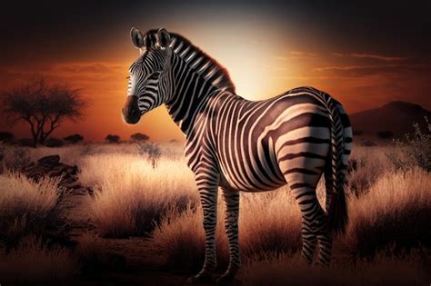 Zebra na savana da vida selvagem africana no fundo do pôr do sol dia da ...