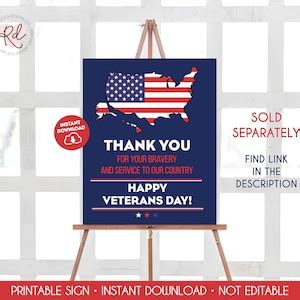 Veteran's Day Sign Printable Thank You for Your Service Military First ...