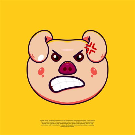 Angry Cute Pig Head Emoji Illustration Emoticon Flat Design Cartoon