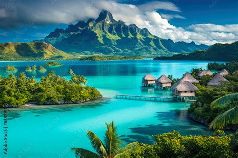 A Peaceful And Tranquil Lagoon In Bora Bora French Polynesia With