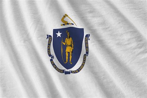 Premium Photo Massachusetts Us State Flag With Big Folds Waving Close