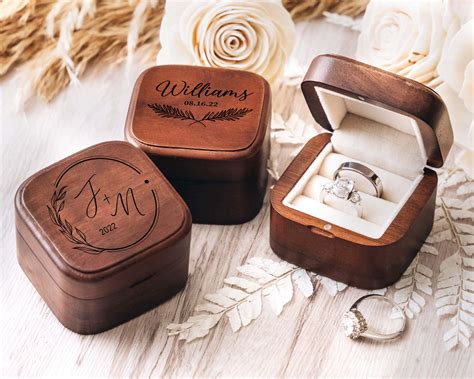 Engagement Wooden Double Ring Box Personalized Anniversary Gifts