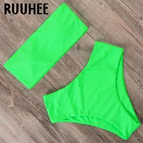 MAILLOT DE BAIN RUUHEE Taille Haute Néon Bikini 2021 Femme Bandeau