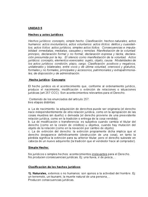 Unidad 5 Hechos Y Actos Jurídicos Pdf Intención Derecho Penal Bienes Ley