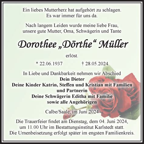 Traueranzeigen Von Dorothee M Ller Abschied Nehmen De