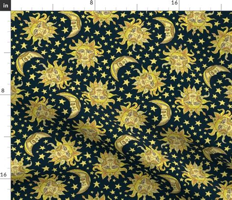 Sun And Moon Fabric Heavenly Skies By Mag O Vintage Solar Etsy