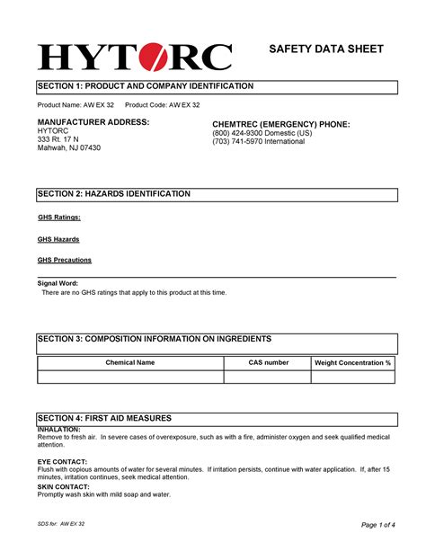 Hytorc AW EX 32 SDS Ficha Tecnica De Hytorc SAFETY DATA SHEET