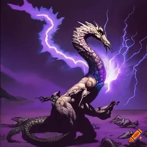 Purple Wingless Dragon Breathing Lightning On Craiyon