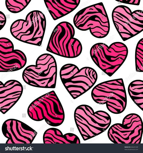 zebra print pink hearts seamless background stock vector illustration