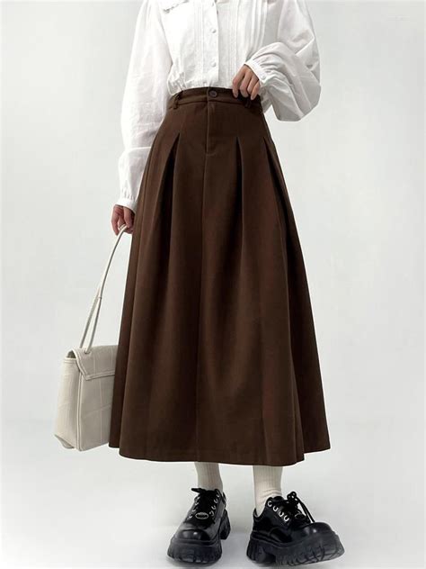 Skirts Houzhou Vintage Pleated Long Skirt Women Japanese Fashion Cute