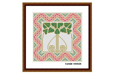 Green Art Nouveau Floral Ornament Stitch Graphic By Tango Stitch