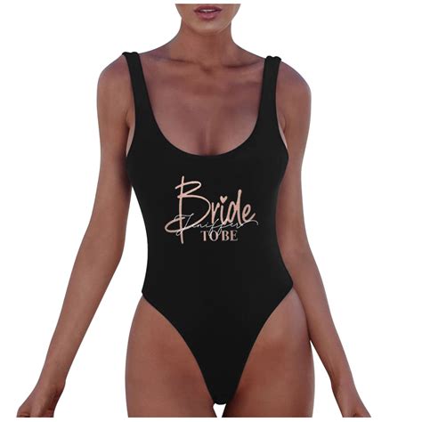 CAIVO Women Fashion Letter Print Monokini Sexy Bikini Swimwear Bathing Sleeveless Backless