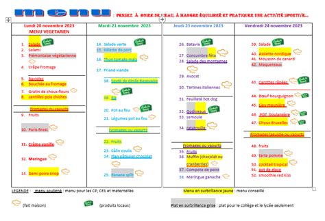 Menu Du 20 Au 24 Novembre 2023 Ensemble Scolaire Catholique Saint