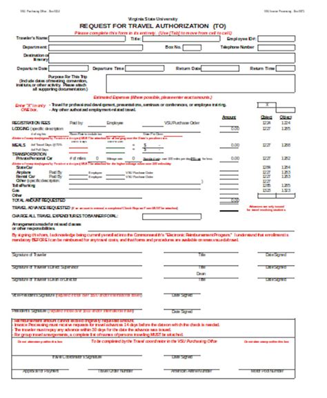 Free Sample Travel Authorization Forms In Pdf Ms Word Excel