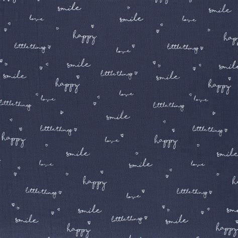 Tissu Double Gaze De Coton Avec Inscriptions Happiness Bleu MPM