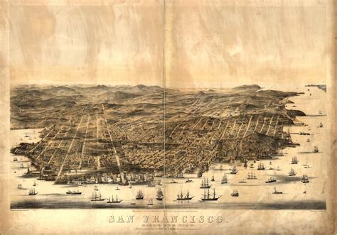 San Francisco California 1878 Birds Eye View Map Fine Art Print Art