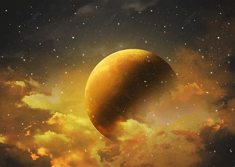 Golden Night Sky Starlight Dotted Lunar Eclipse Scenery Background