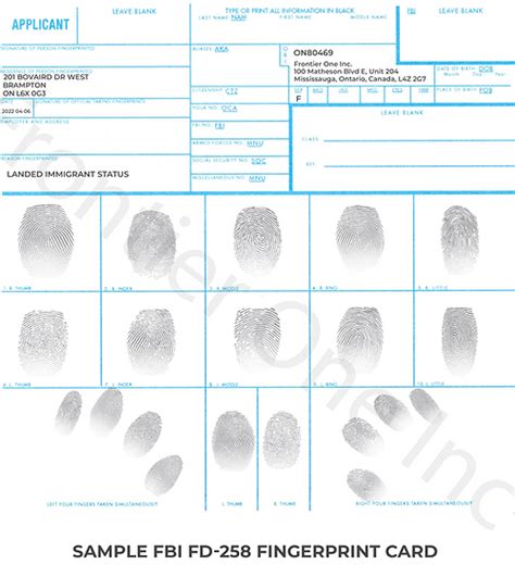 Fbi Fd C Fingerprint Card Frontier One Fingerprinting Service