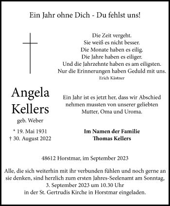 Traueranzeigen Von Angela Kellers Trauer Ms