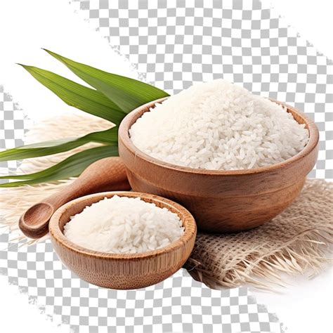 Premium Psd Transparent Rice Flour In Wooden Bowl And Paddy Ear Rice