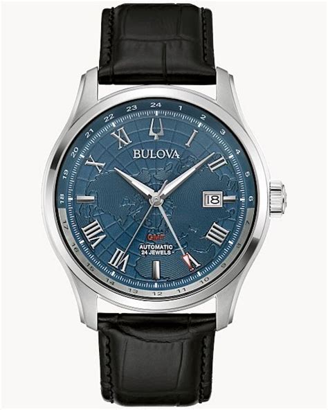 reloj automático hombre Bulova Wilton GMT 96B385 43MM dial azul Cristal