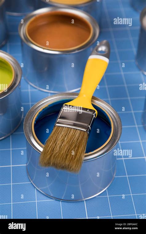 Colorful Paint Canbrush Blue Background Stock Photo Alamy