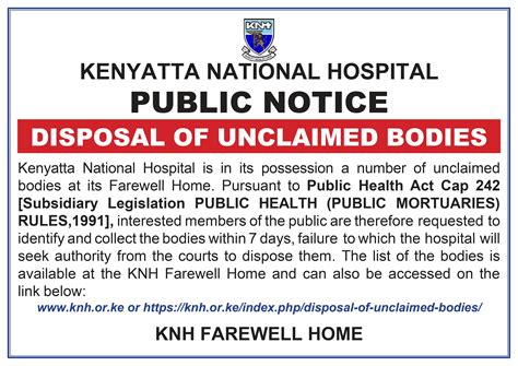 Disposal Of Unclaimed Bodies Kenyatta National Hospital