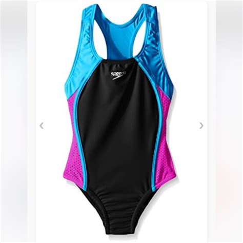 Speedo Swim Speedo Girls Swimsuit One Piece Mesh Splice Thick Strap Speedo Black Nwt Poshmark