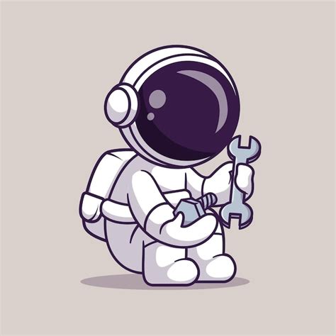 Bonito Astronauta Segurando Chave Inglesa E Parafuso Ilustra O