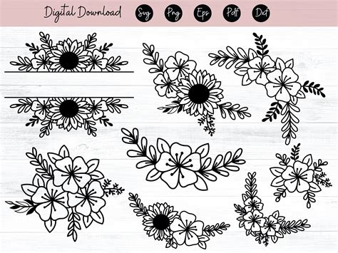 Flower Svg Bundle Floral Arrangement Svg Floral Svg Wildflower Svg Floral Border Svg