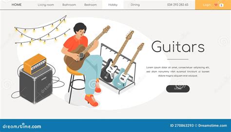 Acoustic and Electric Guitars - Modern Isometric Web Banner Stock ...